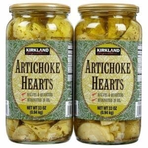 Two jars of artichokes are shown in a photo.