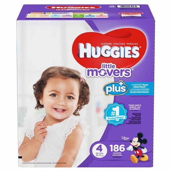 A box of huggies little movers diapers