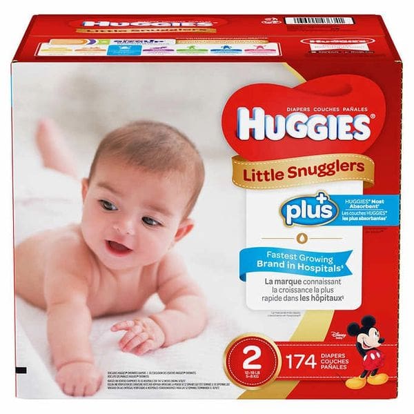 A box of huggies diapers with the number 2 on it.
