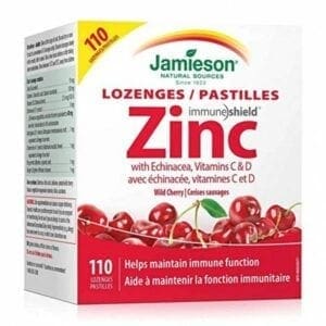 A box of zinc lozenges with cherries