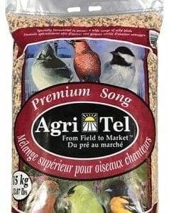 A bag of bird seed with birds on it.