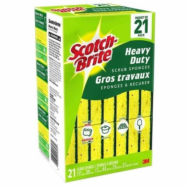 A box of scotch brite heavy duty scrub brush