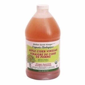 A bottle of apple cider vinegar is shown.