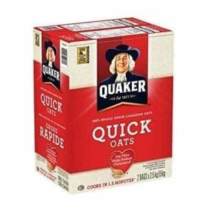 A box of quaker quick oats.