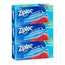 Three boxes of ziploc bags are shown.