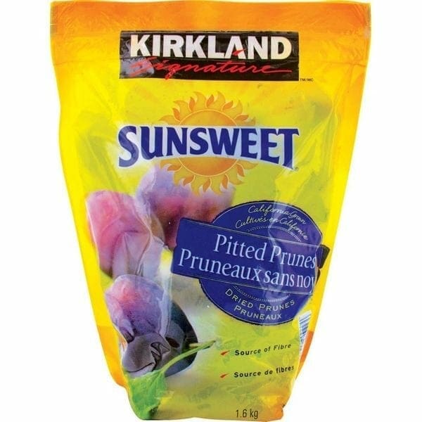 A bag of kirkland signature sunsweet is shown.