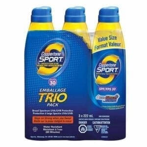 A trio of three-pack of sport drink.