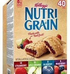 A box of nutri grain cereal with fruit