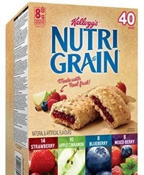 A box of nutri grain cereal with fruit