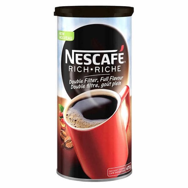 A can of coffee is shown with the lid up.