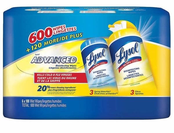 A box of lysol disinfecting wipes