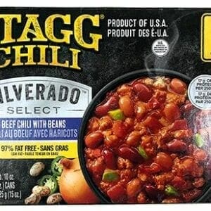 A box of chili is shown with beans.