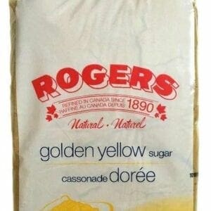 A bag of rogers golden yellow sugar.