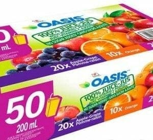 A box of juice is shown with fruit.