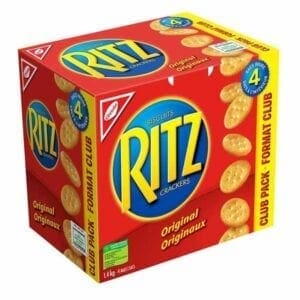 A box of ritz crackers on top of a table.