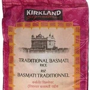A bag of kirkland rice is shown.
