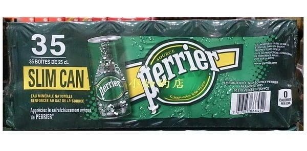 A can of perrier is shown on the side.
