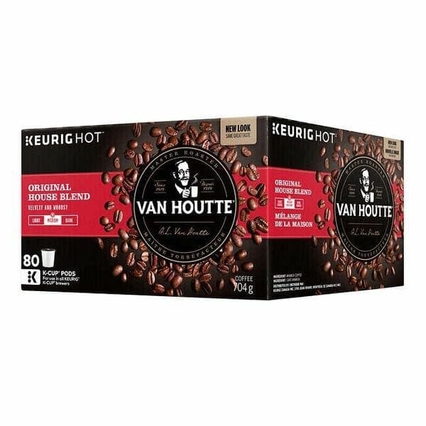 A box of coffee is shown with the words " music-hot van houtte ".