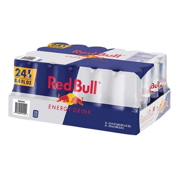 A pack of red bull energy drink.