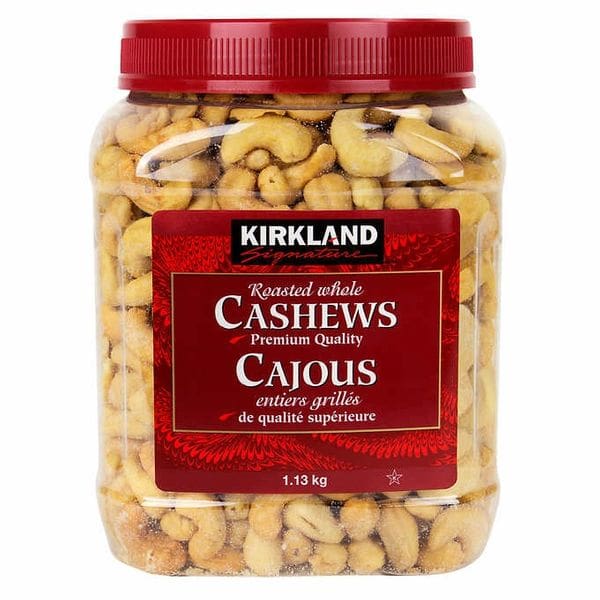 A large container of cashews is shown.