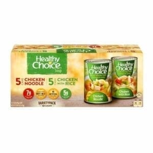 A box of healthy choice chicken noodle soup.