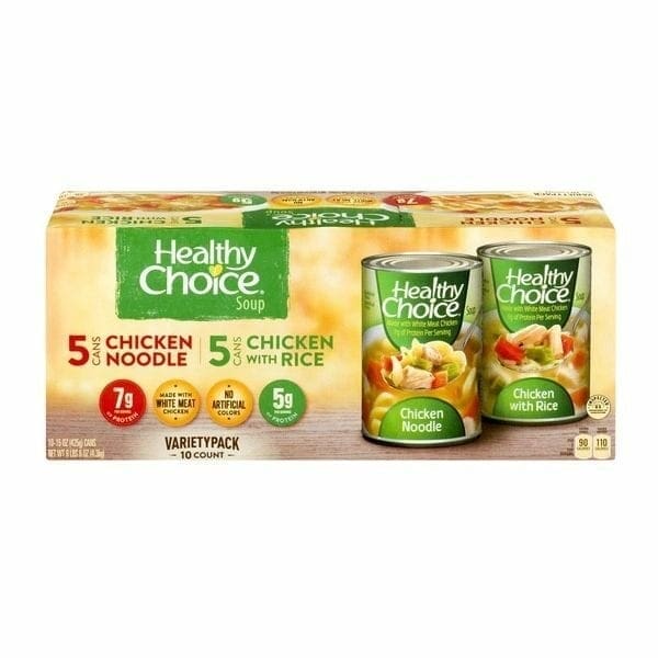 A box of healthy choice chicken noodle soup.