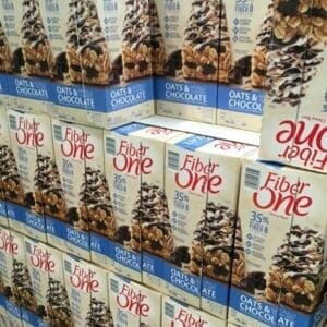 A stack of boxes filled with cereal.