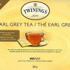 A box of tea is shown with the words " earl grey ".