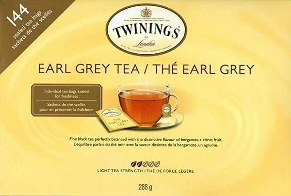 A box of tea is shown with the words " earl grey ".