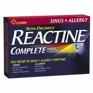 A box of reactine complete sinus and allergy.