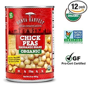 A can of chick peas is shown.
