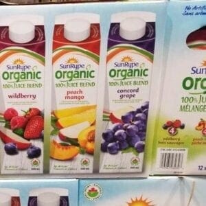 A display of organic milk in boxes.