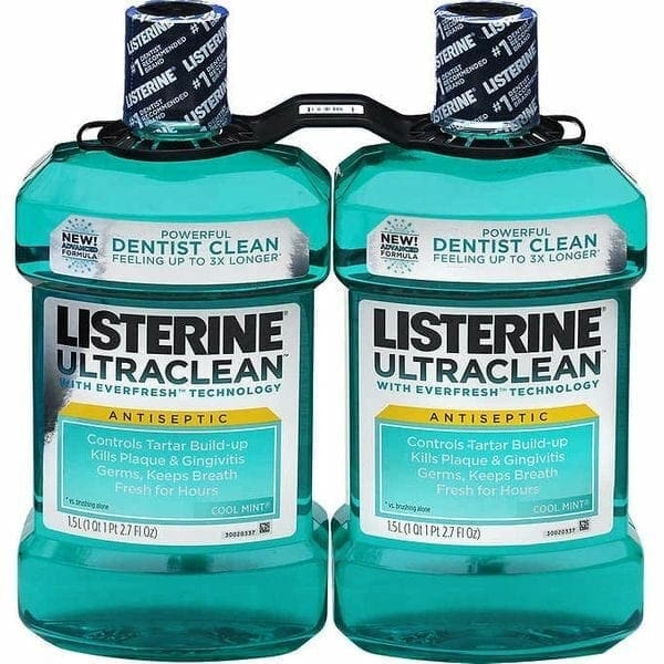 Two bottles of mouthwash are shown in a picture.