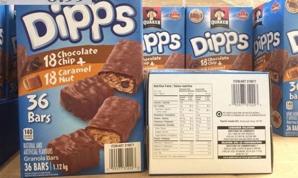 A box of chocolate chip and caramel nut dipps.