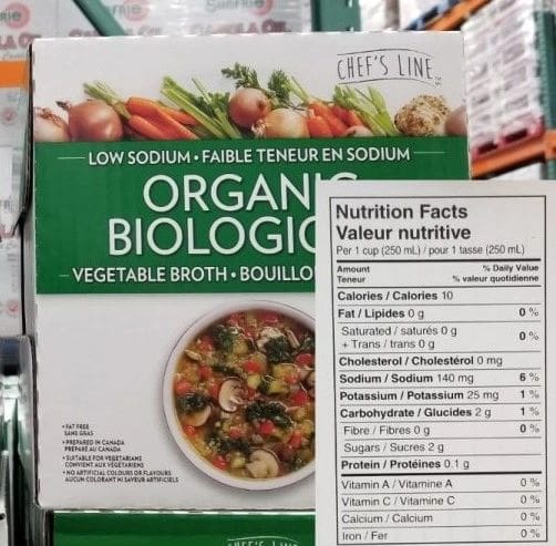 A box of organic broth with nutrition facts