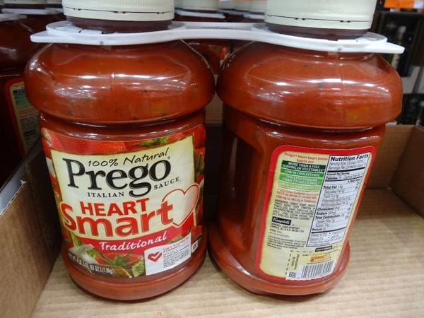 A couple of jars of prego pasta sauce.
