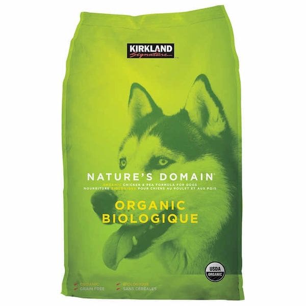 A bag of dog food with an image of a dog on it.