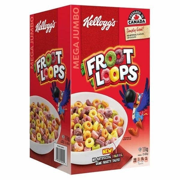 A box of cereal with fruit loops on the front.