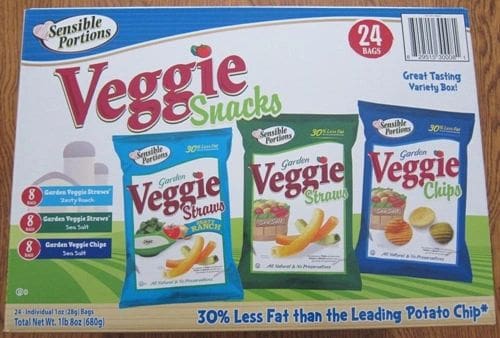 A box of veggie snacks is shown.