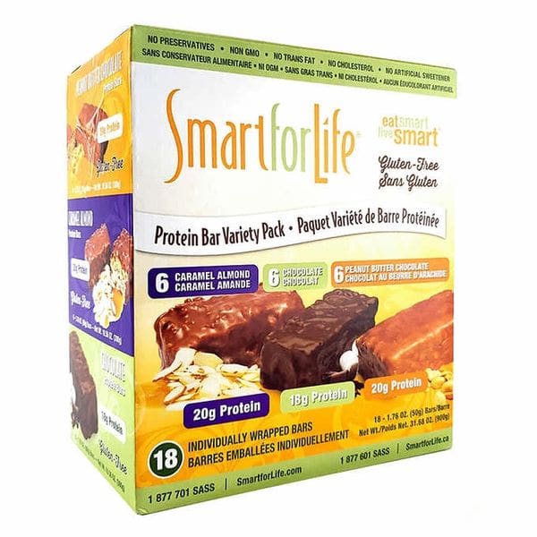A box of smart for life protein bar variety pack
