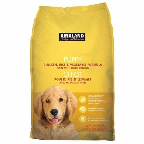 A bag of kirkland signature dog food