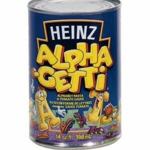 A can of heinz alpha getti is shown.