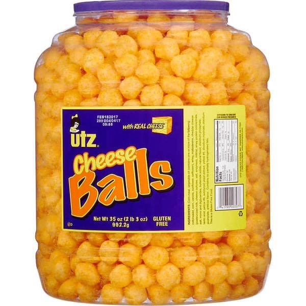 A large container of cheese balls.