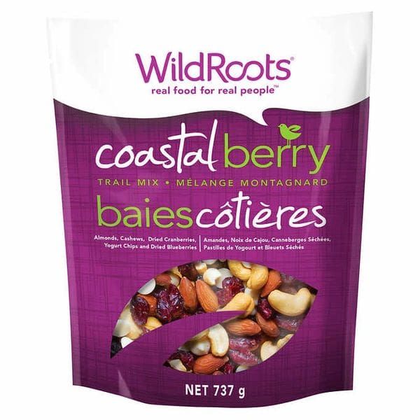 A bag of wild roots coastal berry trail mix.