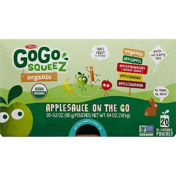 A box of gogo squeez organic applesauce on the go.