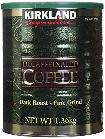 A can of kirkland coffee is shown.