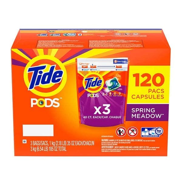 A box of tide pods with three packs in it.
