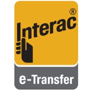 A yellow and black logo for interac e-transfer.