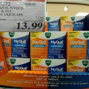 A display of boxes of nyquil and fluliqucaps
