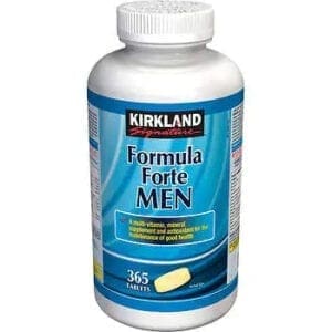 A bottle of kirkland formula forte men